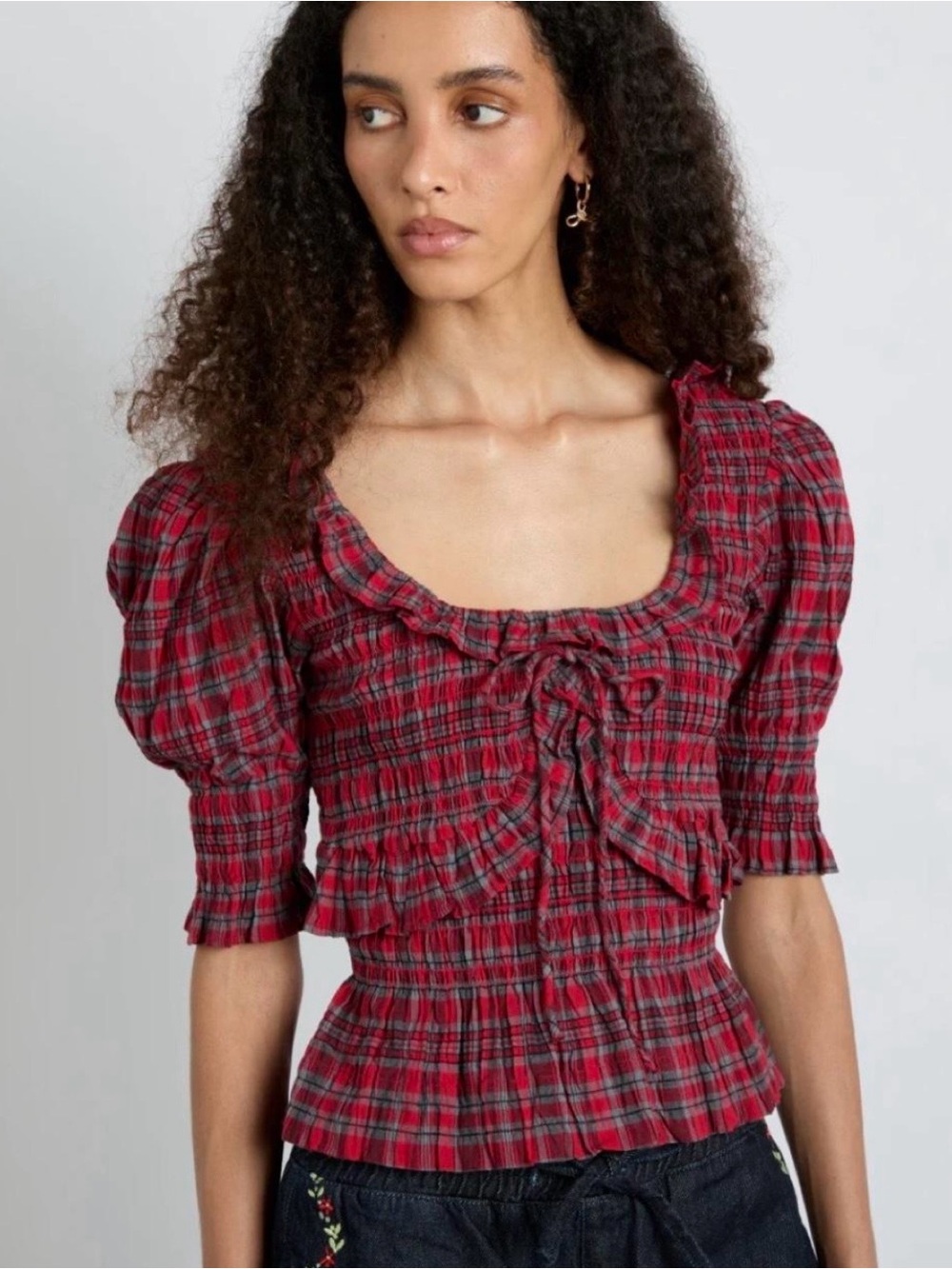 Damson Madder Megan Plaid Top Size US2 - Picture 3 of 3